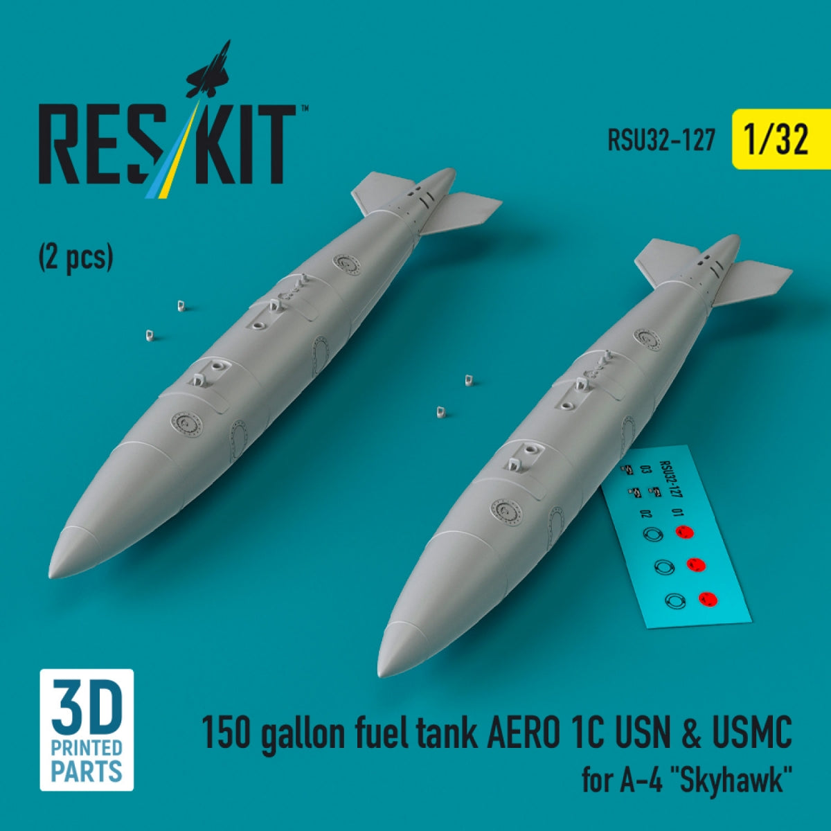 RESKIT RSU32-0127 150 gallon fuel tank AERO 1C USN &amp; USMC for A-4 "Skyhawk" (2 pcs) (3D Printed) 1/32