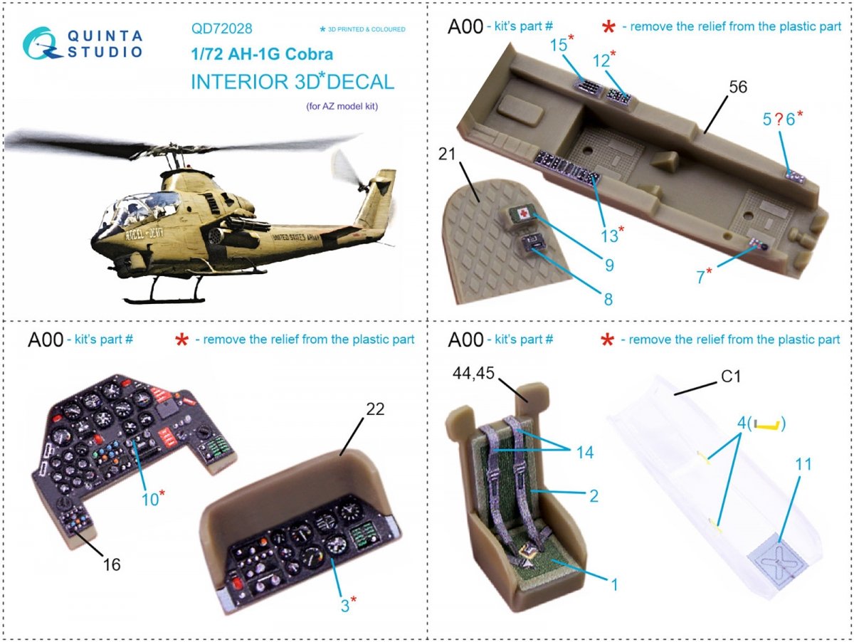 Quinta Studio QD72028 Ah-1G 3D-Printed &amp;amp; coloured Interior on decal paper (AZ models) 1/72 – immagine 8