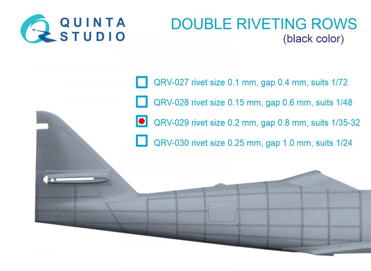 Quinta Studio QRV-029 Double riveting rows (rivet size 0.20 mm, gap 0.8 mm, suits 1/32 scale), Black color, total length 5.8 m/19 ft