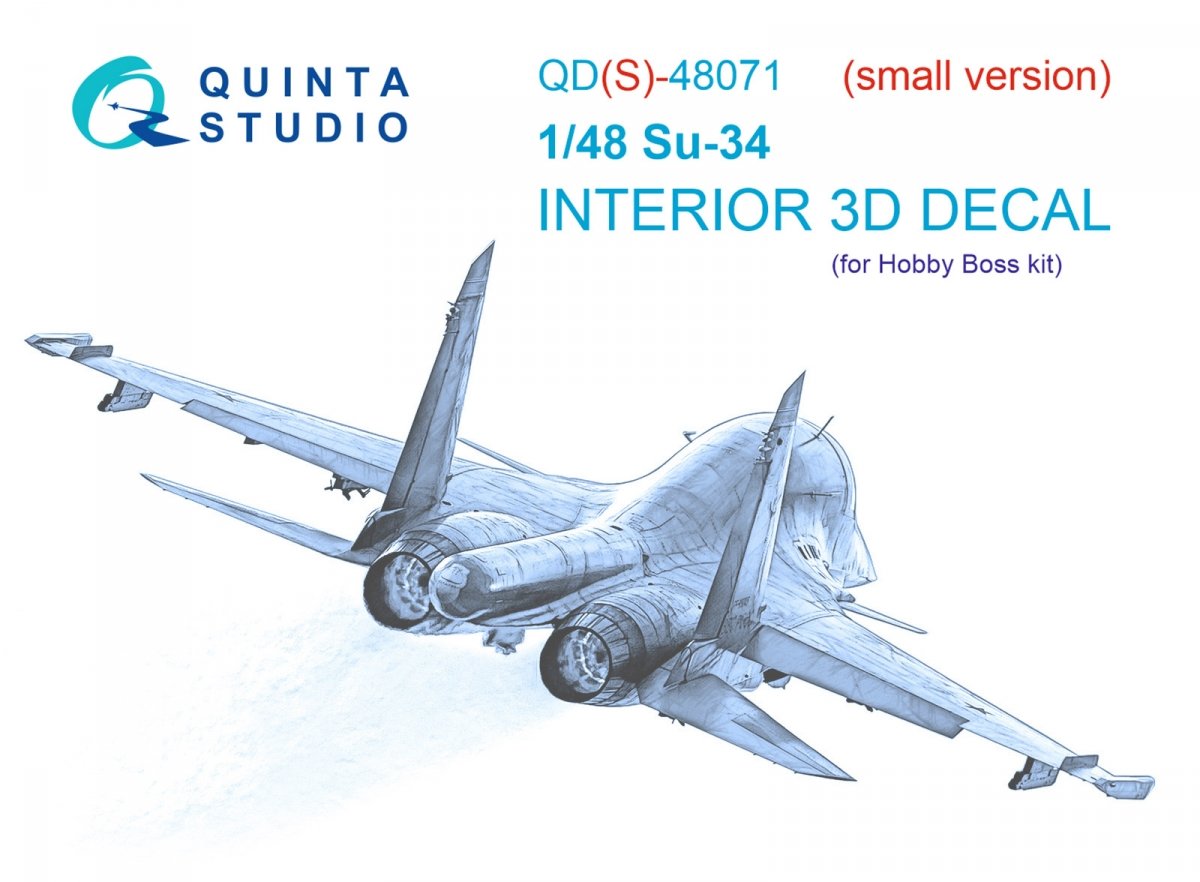 Quinta Studio QDS-48071 Su-34 3D-Printed &amp;amp; coloured Interior on decal paper (HobbyBoss) (small version) 1/48