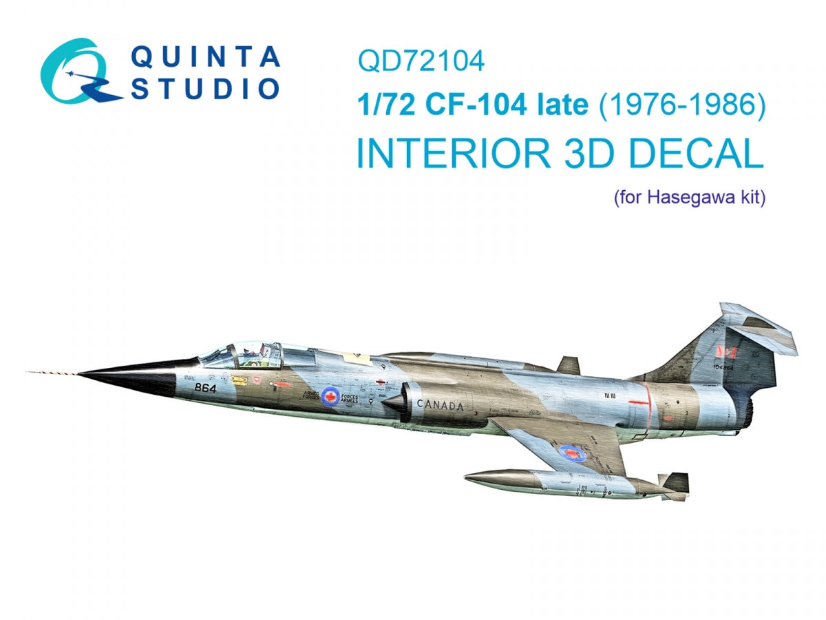 Quinta Studio QD72104 CF-104 late 3D-Printed &amp; colored Interior on decal paper (Hasegawa) 1/72