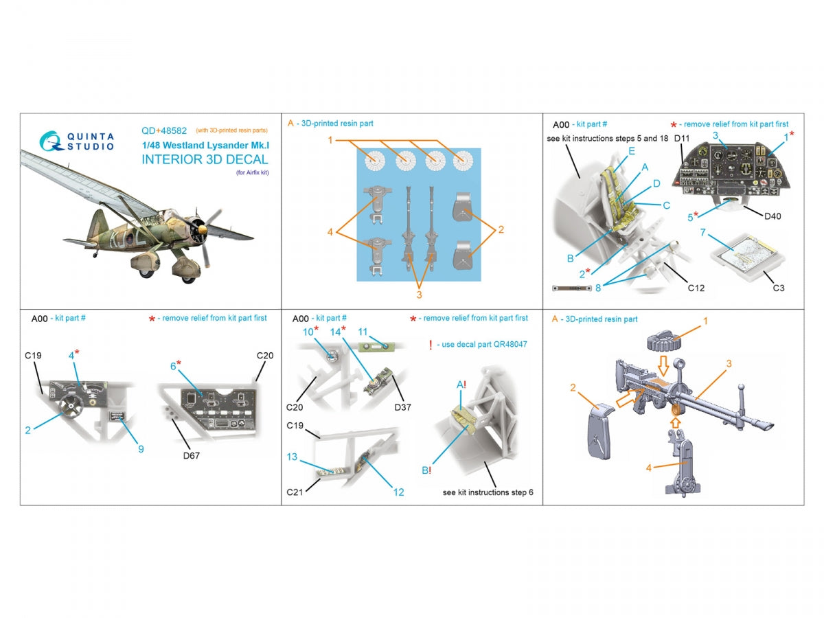 Quinta Studio QD+48582 Westland Lysander Mk.I 3D-Printed &amp;amp; coloured Interior on decal paper (Airfix) (with 3D-printed resin parts) 1/48 – Bild 14