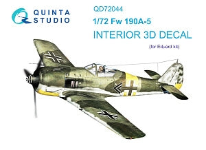 Quinta Studio QD72044 Fw 190A-5 3D-Printed &amp;amp; coloured Interior on decal paper (Eduard) 1/72