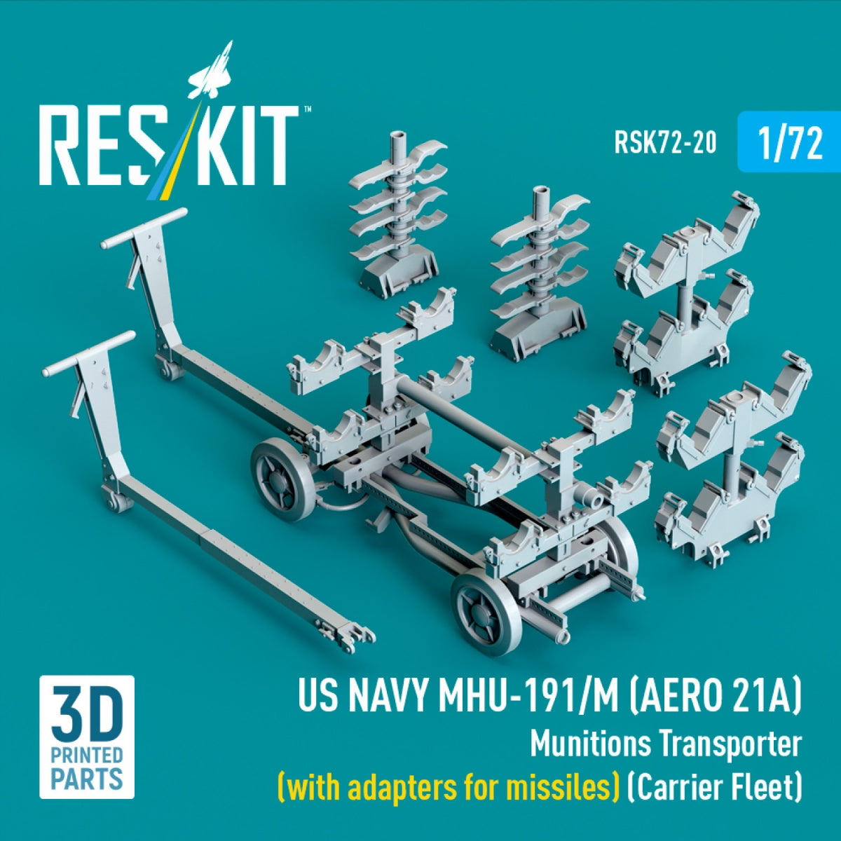 RESKIT RSK72-0020 US NAVY MHU-191/M (AERO 21A) Transporteur de munitions (avec adaptateurs pour missiles) (Porte-avions, C-130) (Maquette imprimée en 3D) 1/72 – image 3