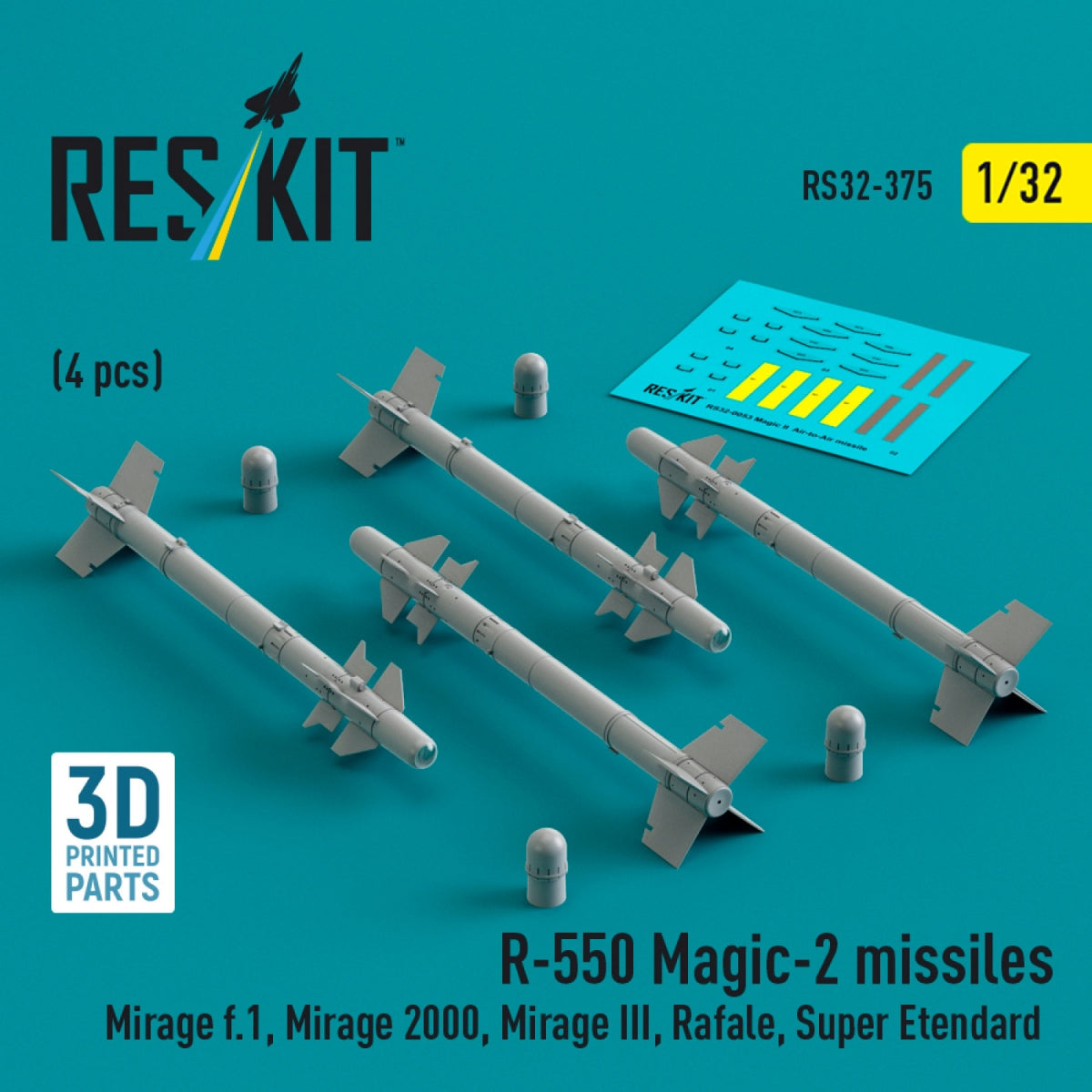 RESKIT RS32-0375 R.550 &amp;quot;Magic-2&amp;quot; missiles (4 pcs) (3D Printed) 1/32