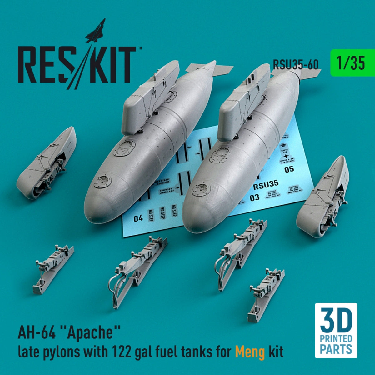 RESKIT RSU35-0060 AH-64 "APACHE" LATE PYLONS WITH 122 GAL FUEL TANKS FOR MENG KIT (3D PRINTED) 1/35