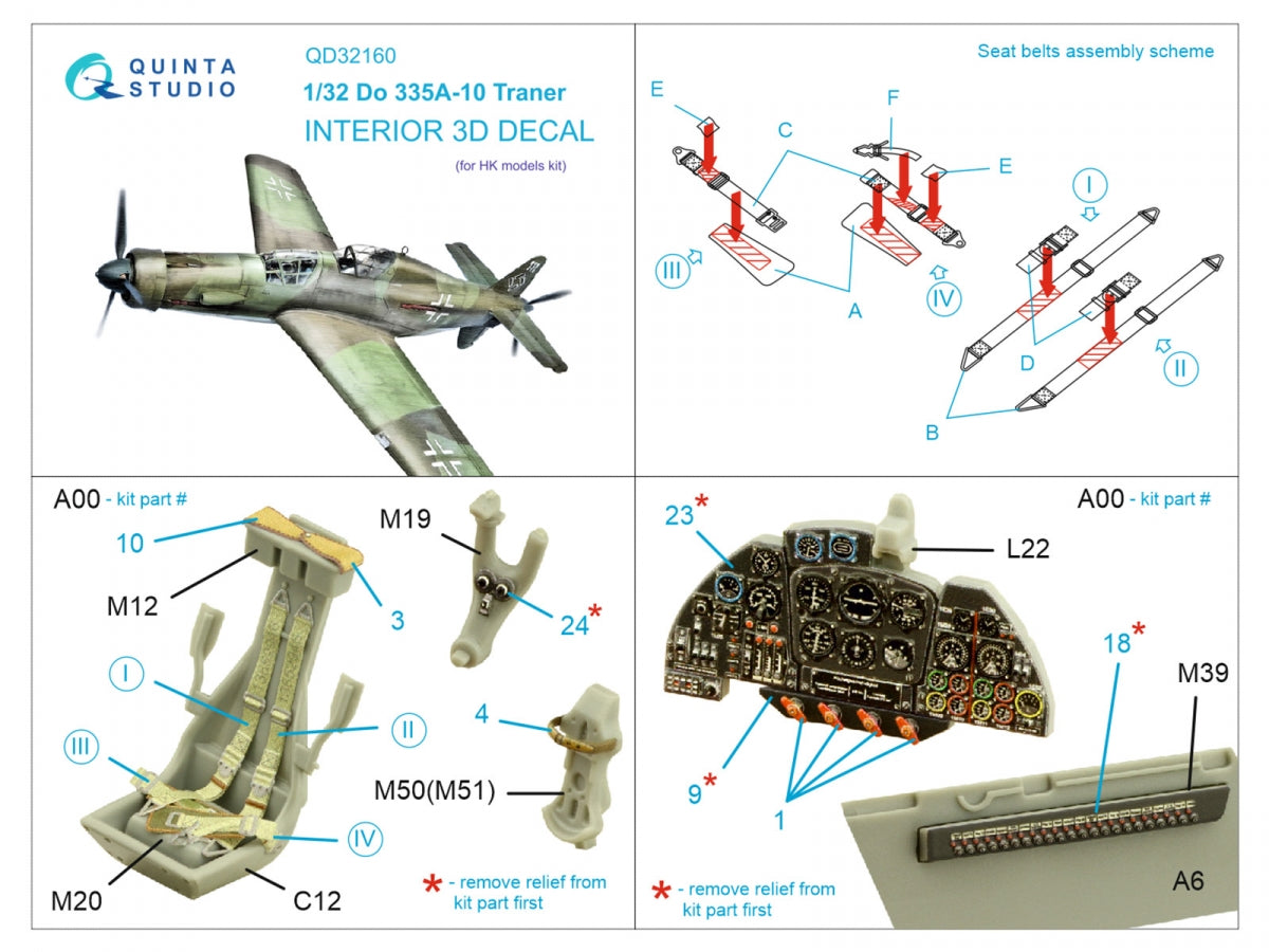 Quinta Studio QD32160 Do 335A-10 3D-Printed &amp;amp; coloured Interior on decal paper (HK models) 1/32 – zdjęcie 2