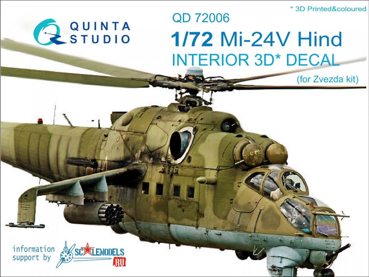 Quinta Studio QD72006 Mi-24V 3D-Printed &amp; colored Interior on decal paper (for Zvezda kit) 1/72