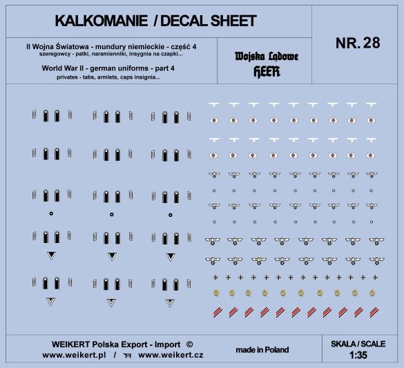 Weikert Decals DEC228 German uniforms - tabs, shoulder boards, cap insignia - HEER - ver.4 - vol.28 1/35
