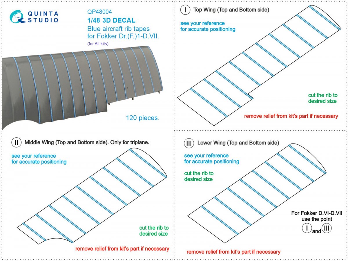 Quinta Studio QP48004 Blue rib tapes for Fokker Dr.(F)I-D.VII 1/48 – immagine 11