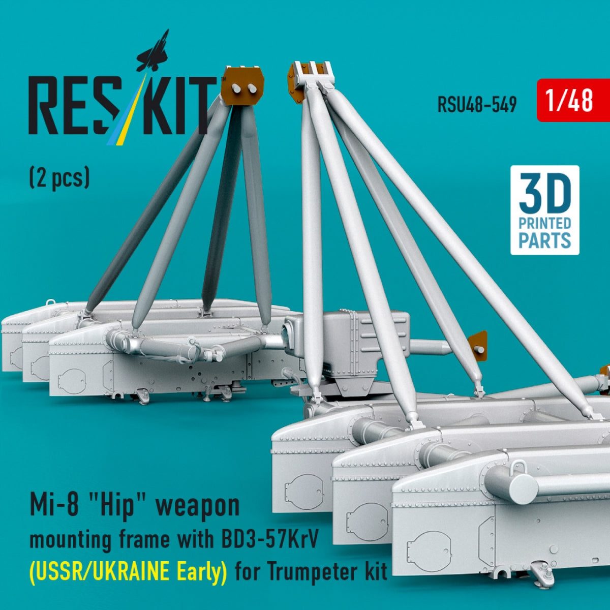RESKIT RSU48-0549 Mi-8 "Hip" weapon mounting frame with BD3-57KrV for Trumpeter kit (USSR/UKRAINE Early) (2 pcs) (3D Printed) 1/48