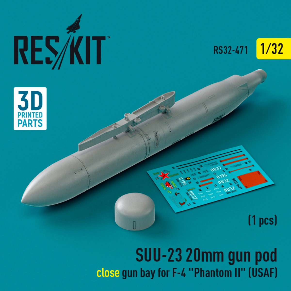 RESKIT RS32-0471 SUU-23 20mm gun pod (close gun bay) for F-4 &amp;quot;Phantom II&amp;quot; (USAF) (1 pcs) (3D Printed) 1/32 – zdjęcie 2