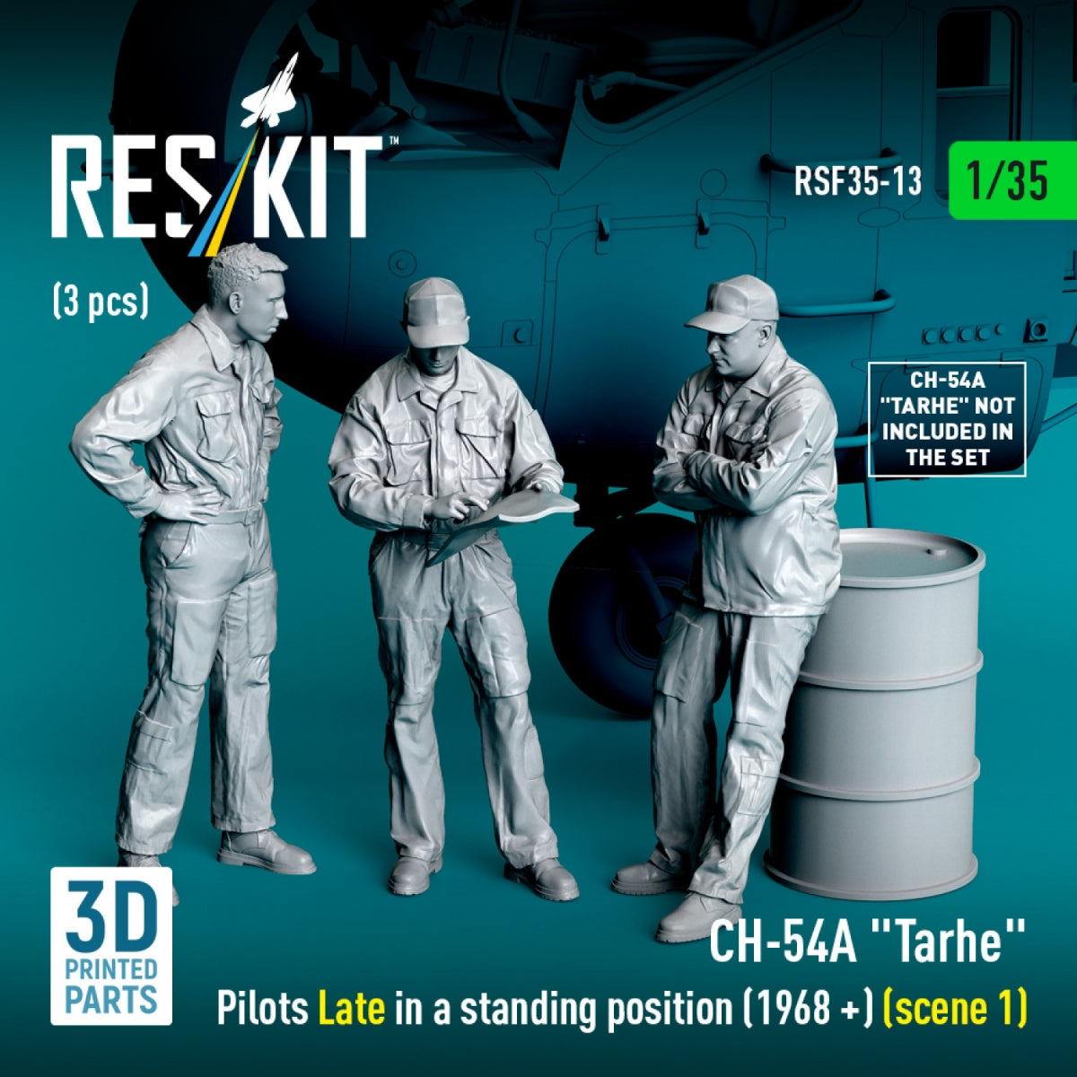 RESKIT RSF35-0013 CH-54A &amp;quot;Tarhe&amp;quot; pilots Late in a standing position (1968 +) (scene 1) (3 pcs) (3D Printed) 1/35 – Bild 3