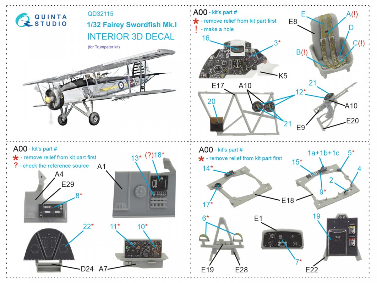 Quinta Studio QD32115 Fairey Swordfish Mk.I 3D-Printed &amp;amp; coloured Interior on decal paper (Trumpeter) 1/32 – immagine 2
