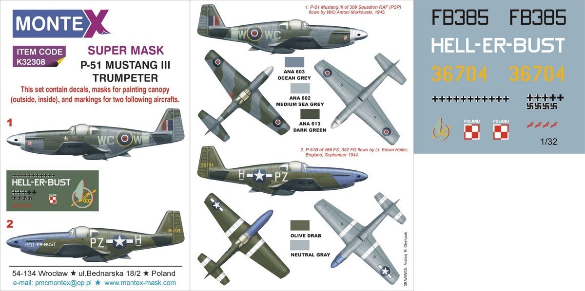 Montex K32308 P-51 Mustang III (RAF,USAAF) 1/32