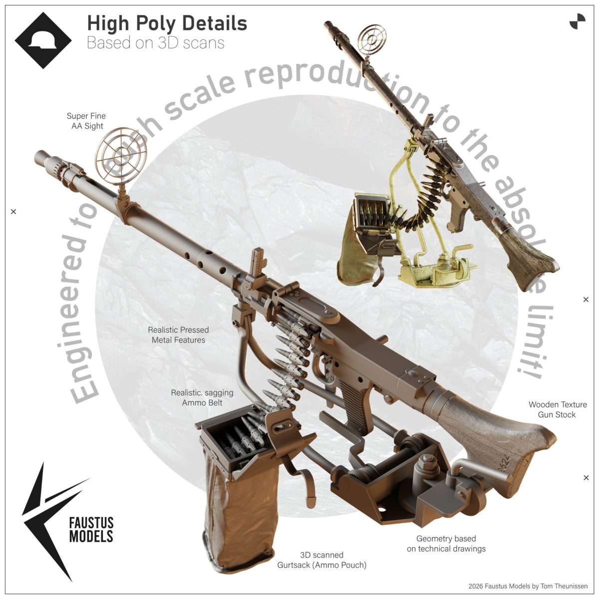 Faustus Models FM35076 Fla-MG Fliegerbeschussgerät MG-34 1/35 [Ultra Detailed German AA Gun Mount WW2] 1/35