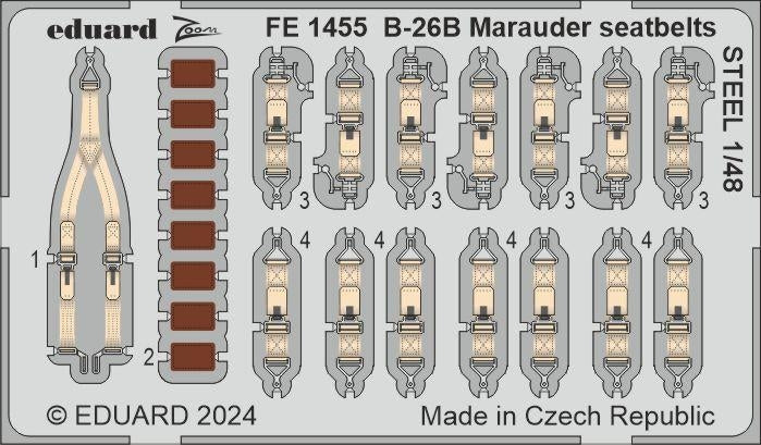 Eduard FE1455 B-26B Marauder seatbelts STEEL ICM 1/48