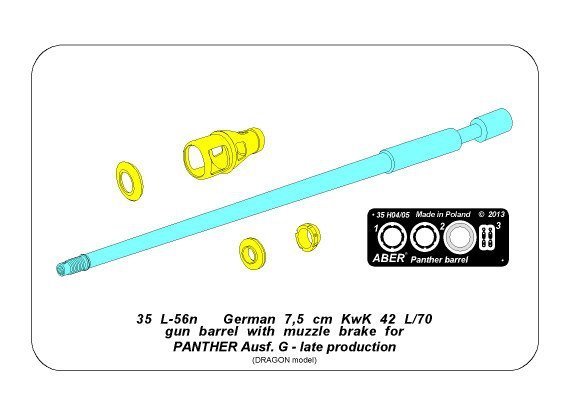 Aber 35L-056N German 7,5cm KwK42L/70 gun barrel with muzzle brake for Panther Ausf. G Late production 1/35 – Bild 2