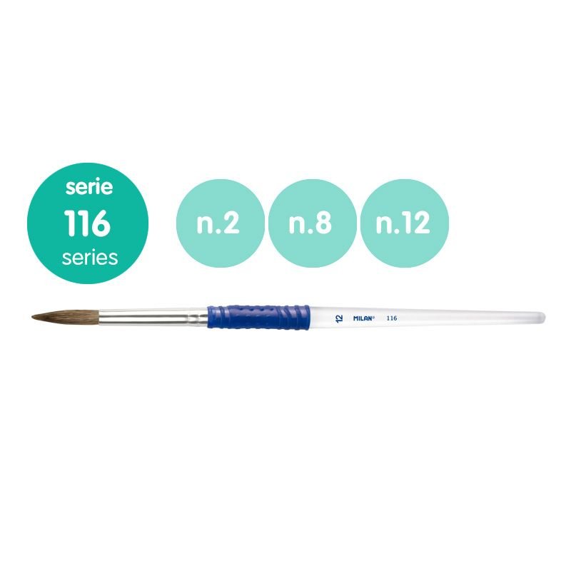 Milan 10463 Blister pack 3 round brushes (goat &amp;amp; synthetic hair) ergo plastic handle 116 series no 2, 8 and 12 – immagine 2