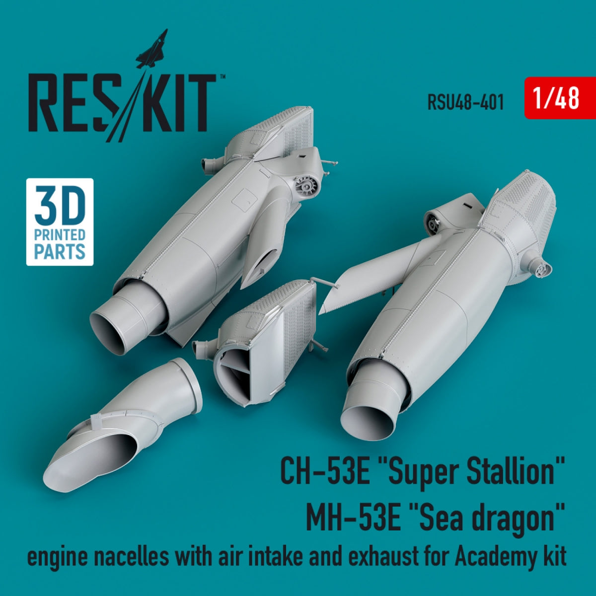 RESKIT RSU48-0401 CH-53E "Super Stallion", MH-53E "Sea dragon" engine nacelles with air intake and exhaust for Academy kit (3D printed) 1/48