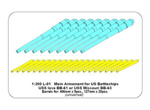Aber 200L-01 Main Armament for US battleship Iova or Missouri 406mm x9, 127mm x20 1/200 – image 7