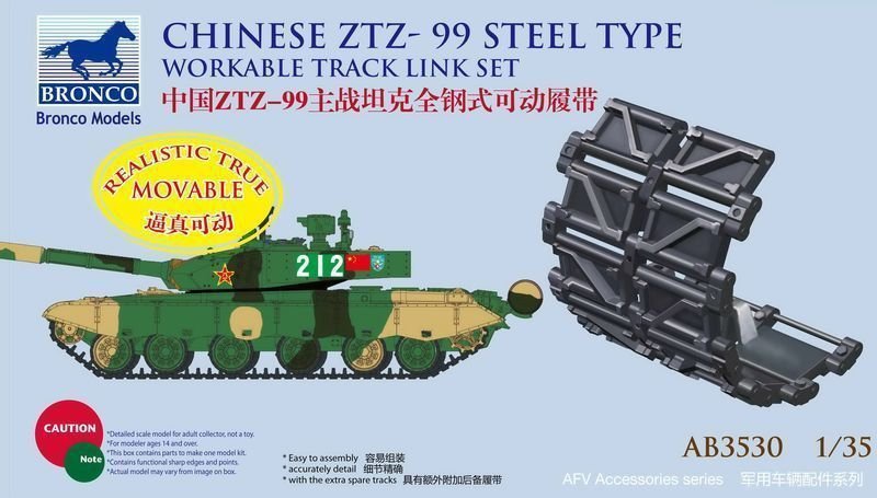 Bronco AB3530 Kit de chenilles en acier fonctionnelles pour char de combat principal chinois ZTZ-99, échelle 1/35
