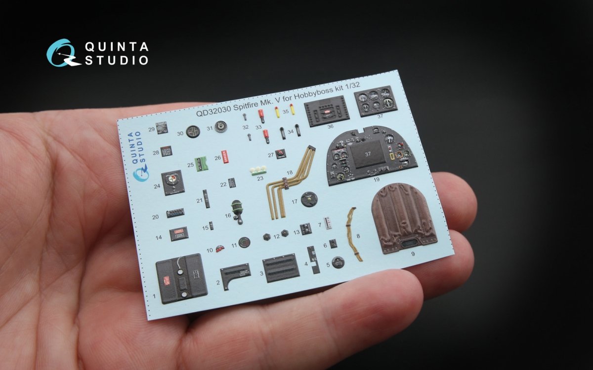 Quinta Studio QD32030 Spitfire Mk.V 3D-Printed &amp;amp; coloured Interior on decal paper (for Hobbyboss kit) 1/32 – immagine 4