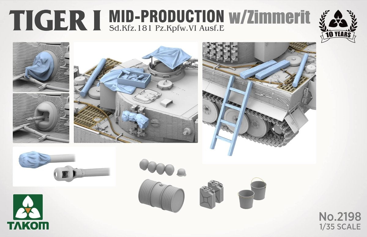 Takom 2198 Tiger I Mid-Production avec Zimmerit Sd.Kfz. 181 Pz.Kpfw. VIAusf. E 1/35 – image 6