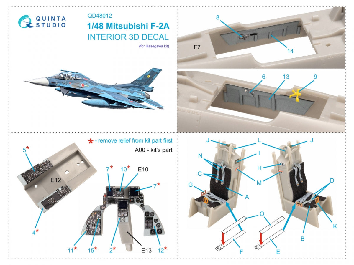 Quinta Studio QD48012 Mitsubishi F-2A 3D-Printed coloured Interior on decal paper (Hasegawa) 1/48 – Bild 2