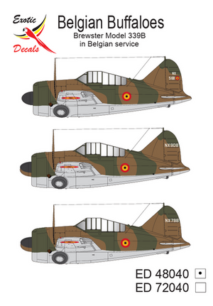 Exotic Decals 48040 Belgian Buffaloes - Brewster Model 339B in Belgian Service 1/48