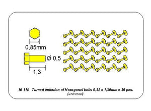 Aber 16115 Turned imitation of Hexagonal bolts 0,85 x 1,30 mm x 30 pcs. 1/16 – immagine 4