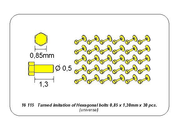 Aber 16115 Turned imitation of Hexagonal bolts 0,85 x 1,30 mm x 30 pcs. 1/16 – immagine 4