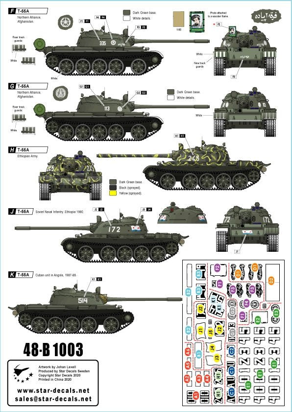 Star Decals 48-B1003 T-55A Tanks # 3. War. Used in wars in Africa, Middle East and Afghanistan 1/48 – immagine 2
