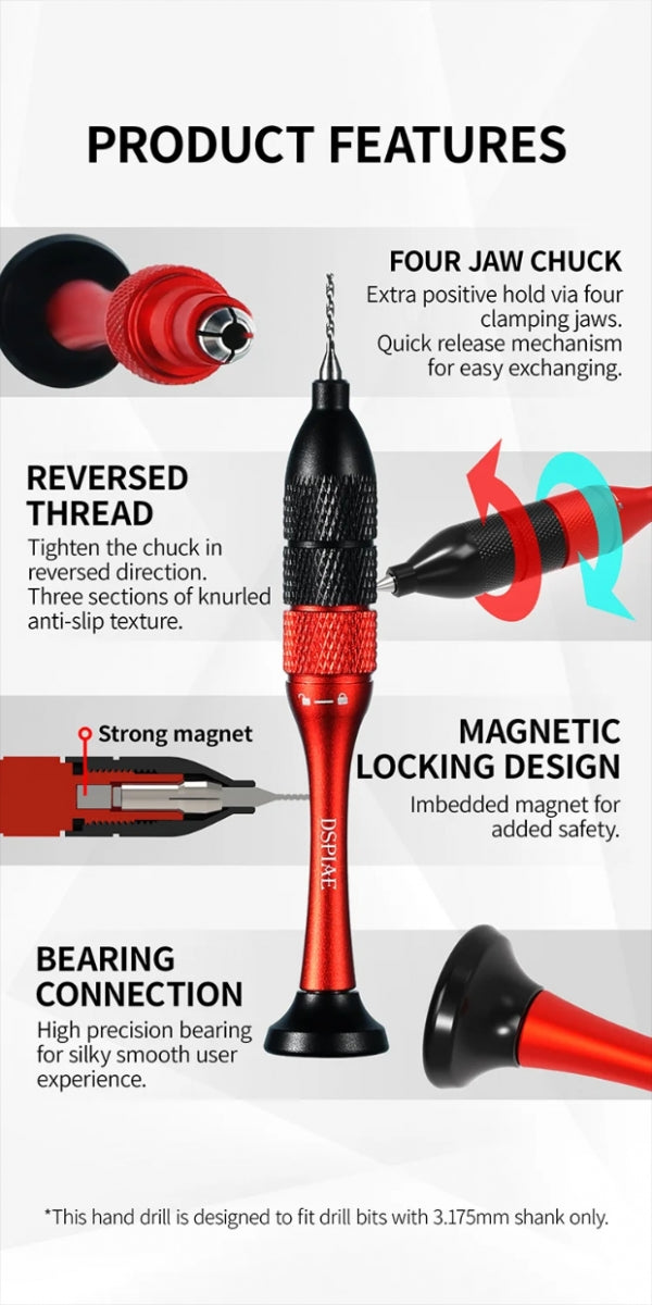 DSPIAE AT-SHD Precision Aluminum Alloy Hand Drill Set / Zestaw wiertarki ręcznej i precyzyjnych wierteł ze stopu aluminium – immagine 2
