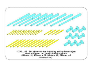 Aber 700 L-35 Set of barrels for Italian Battleship: RN Roma or Littorio or Vittorio Veneto 381mm x 9, 152mm x 12, 90mm x 12 1/700 – zdjęcie 12