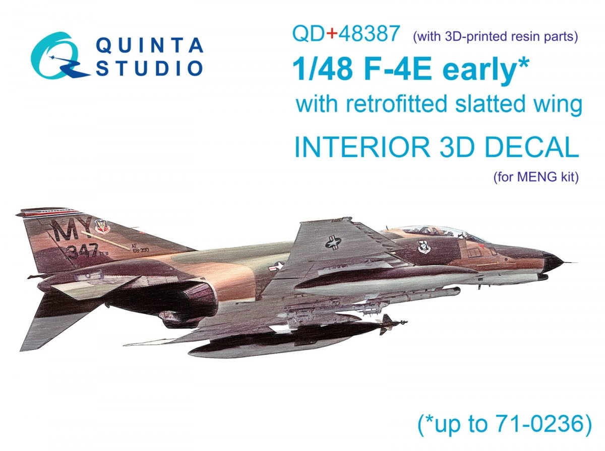 Quinta Studio QD+48387 F-4E (première version) avec aile à lamelles, intérieur imprimé en 3D et coloré sur papier décalcomanie (Meng) (avec pièces en résine imprimées en 3D) 1/48