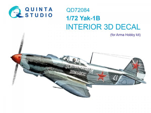 Intérieur du Yak-1B imprimé en 3D et coloré sur papier décalcomanie Quinta Studio QD72084 (Arma Hobby) à l&amp;#39;échelle 1/72
