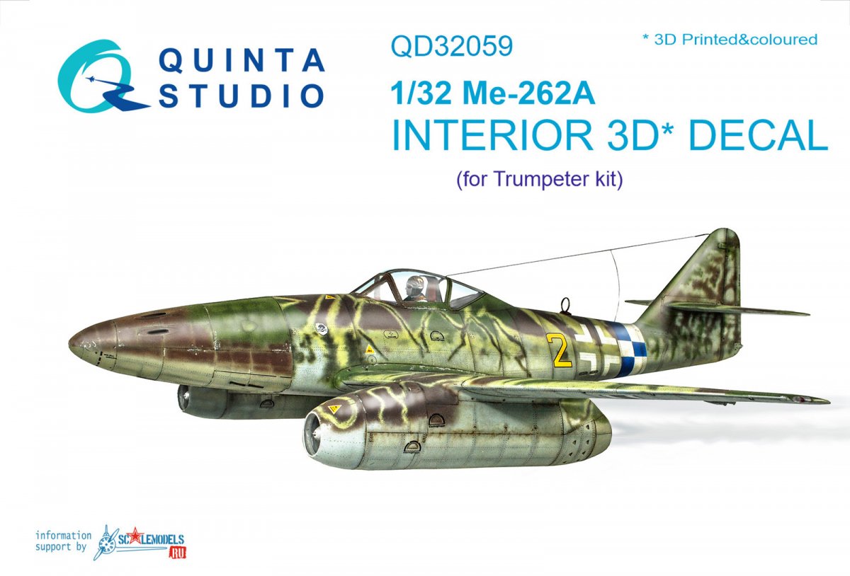 Quinta Studio QD32059 Me-262A 3D-Printed &amp;amp; coloured Interior on decal paper (for Trumpeter kit) 1/32