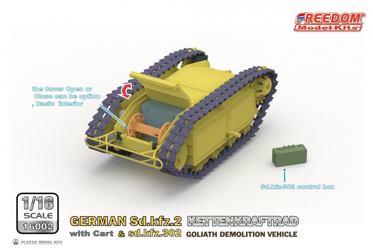 Freedom 16002 ALLEMAND SD.KFZ.2 KETTENKRAFTRAD &amp;amp; SD.KFZ.302 VÉHICULE DE DÉMOLITION GOLIATH 1/16 – image 9