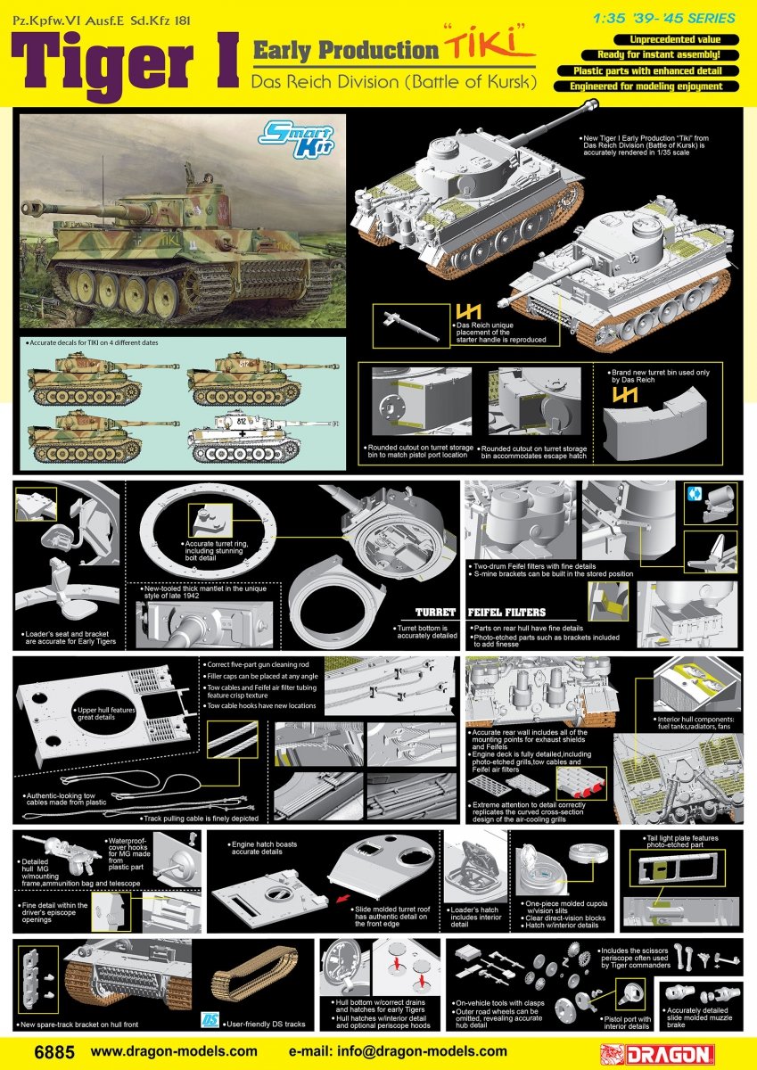 Dragon 6885 Tiger I Early Production TiKi Das Reich Division (Battle of Kharkov) 1/35