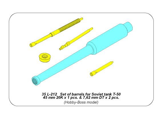 Aber 35L-212 Set of barrels for Soviet tank T-50 45 mm 20K x 1 pcs.; 7,62 mm DT x 2 pcs. 1/35 – Bild 8
