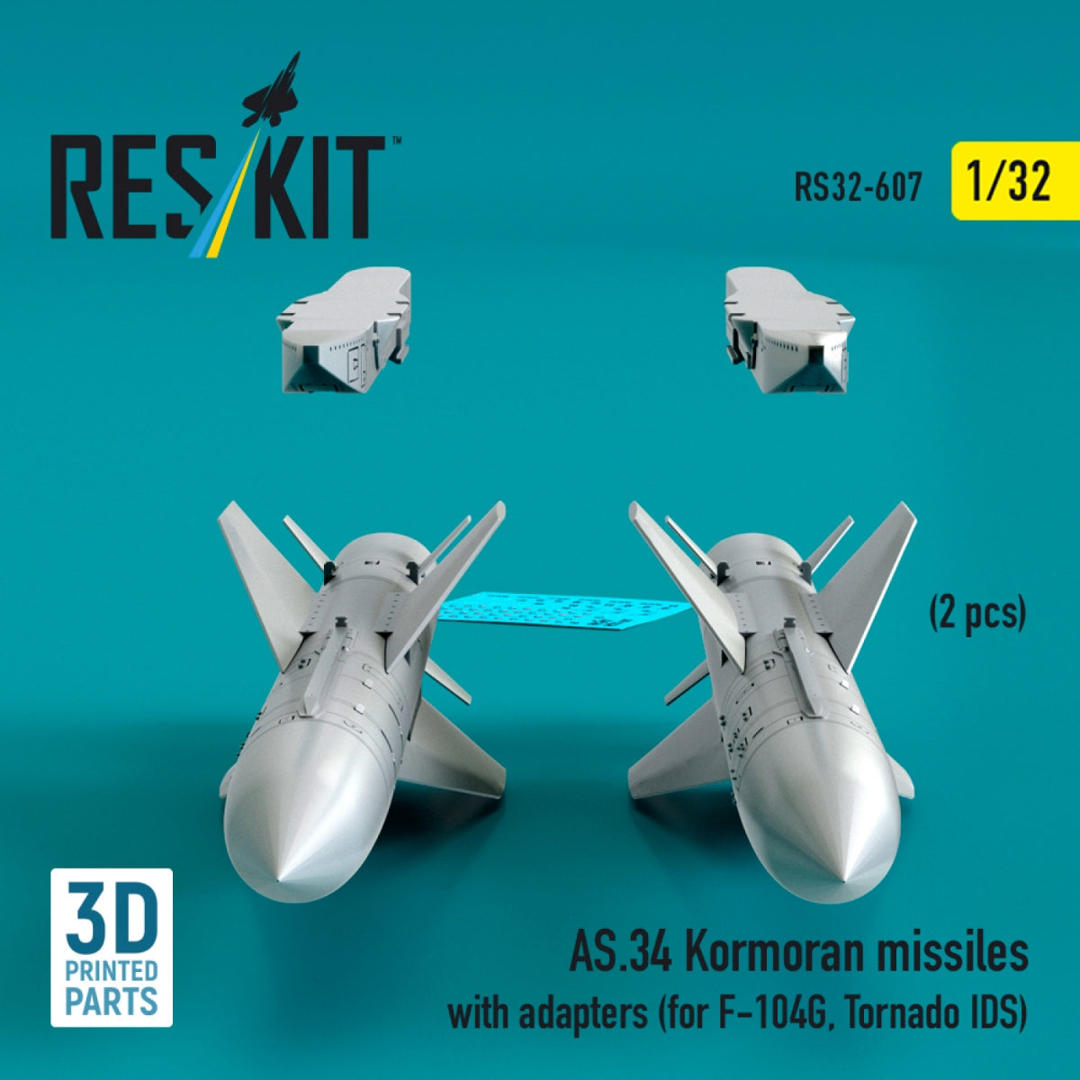 RESKIT RS32-0607 AS.34 Kormoran missiles with adapters (2 pcs) (for F-104G, Tornado IDS) (3D Printed) 1/32