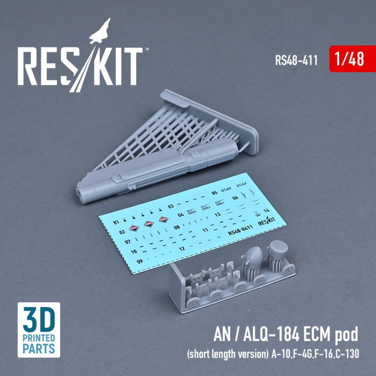 RESKIT RS48-0411 AN / ALQ-184 ECM POD (SHORT LENGTH VERSION) (3D PRINTED) 1/48 – zdjęcie 2