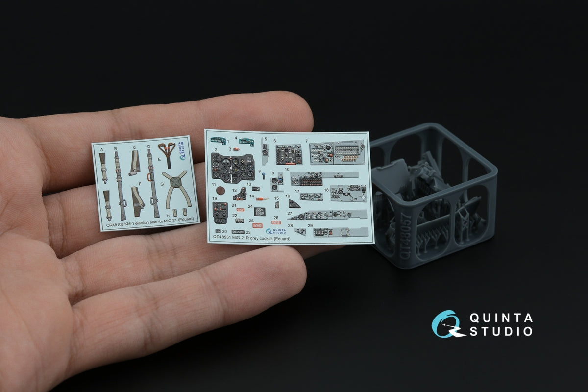 Quinta Studio QD+48551 MiG-21R (panneaux de cockpit gris) Intérieur imprimé en 3D et coloré sur papier décalcomanie (Eduard) (avec pièces en résine imprimées en 3D) 1/48 – image 3