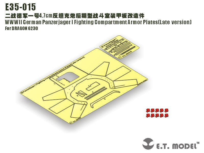 E.T. Model E35-015 WWII German Panzerjager I Fighting Compartment Armor Plates（Late version）(For DRAGON 6230) 1/35