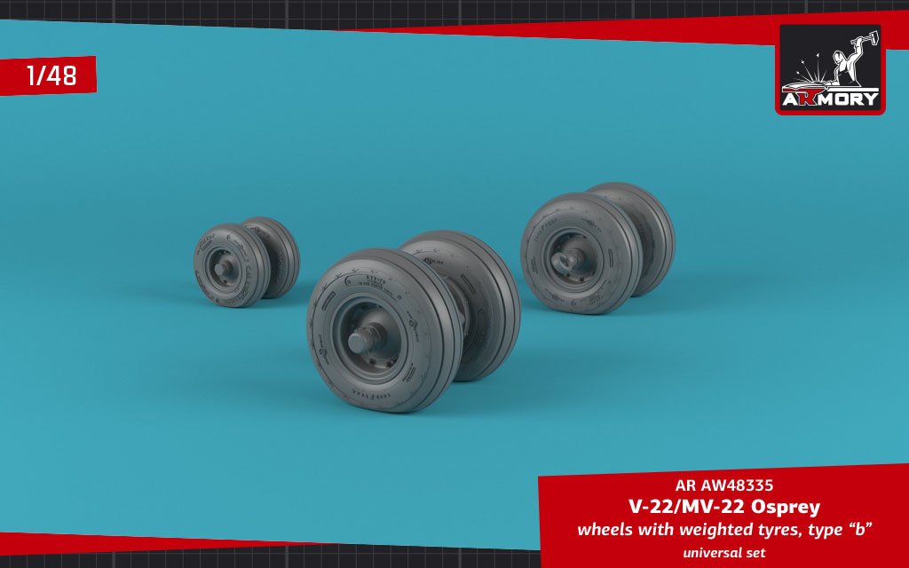 Armory Models AW48335 V-22/MV-22 Osprey wheels w/ weighted tires type “b” 1/48 – immagine 3