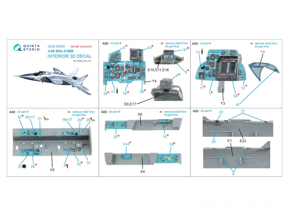 Quinta Studio QDS-48505 MiG-31BM 3D-Printed &amp;amp; coloured Interior on decal paper (Hobby Boss) (Small version) 1/48 – Bild 2