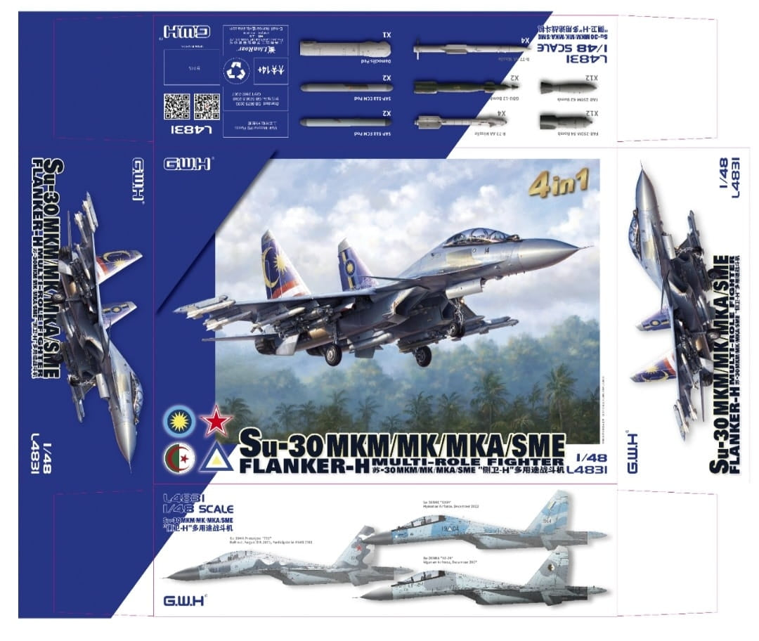 Great Wall Hobby L4831 Su-30 MKM / MK / MKA / SME &amp;#39;Flanker H&amp;#39; Multirole Fighter 4 In 1 1/48 – immagine 2