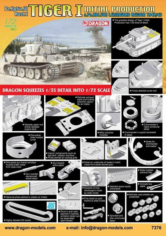 Dragon 7376 Tiger I, Initial Production s.Pz.Abt.502 Leningrad Region 1942/43 1/72 – zdjęcie 2