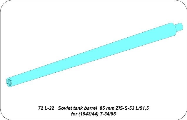 Aber 72L-22 Lufa 85mm ZiS-S-53 L/51,5 do czołgów T-34/85 z 1943/44 / Soviet tank barrel 85mm ZIS-S-53 L/51,5 for (1943-44) T-34/85 1/72 – Bild 3